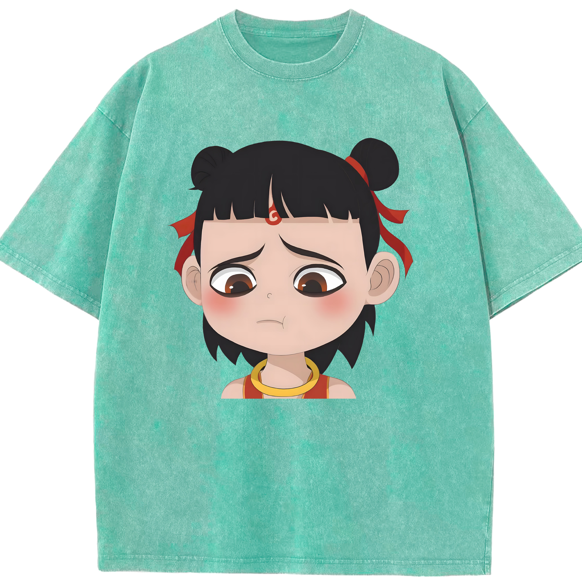 （画像用） Ne Zha 2 ナタ 魔童の大暴れ 綿100% ヴィンテージ風 半袖Tシャツ（フロントプリント）